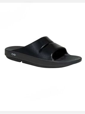 Oofos Ooahh Luxe Slides Size 7 Black Shine